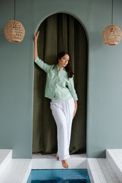 Camisa tradicional guayabera para mujer, premium, 100 % lino, mangas 3/4, tallas XS-3X