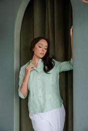 Camisa tradicional guayabera para mujer, premium, 100 % lino, mangas 3/4, tallas XS-3X