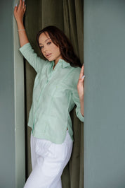 Camisa tradicional guayabera para mujer, premium, 100 % lino, mangas 3/4, tallas XS-3X