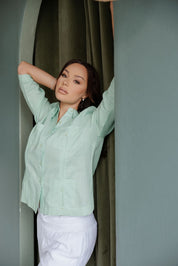 Camisa tradicional guayabera para mujer, premium, 100 % lino, mangas 3/4, tallas XS-3X