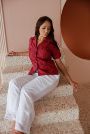 Camisa Guayabera Tradicional Mojito para Mujer, Mezcla de Algodón, Diseño de 4 Bolsillos, Manga Corta