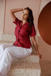 Camisa Guayabera Tradicional Mojito para Mujer, Mezcla de Algodón, Diseño de 4 Bolsillos, Manga Corta