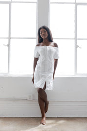 Mojito Women's Guayabera Dress Sexy Off Shoulder Linen Blend Button Down