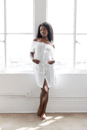 Mojito Women's Guayabera Dress Sexy Off Shoulder Linen Blend Button Down