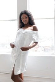 Mojito Women's Guayabera Dress Sexy Off Shoulder Linen Blend Button Down