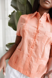 Camisa tradicional guayabera para mujer, premium, 100 % lino, manga corta, tallas XS-3X