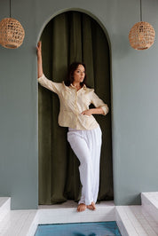 Camisa tradicional guayabera para mujer, premium, 100 % lino, mangas 3/4, tallas XS-3X