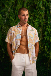 Men's Resort Style Casual Linen Blend Colorful Print Shirt