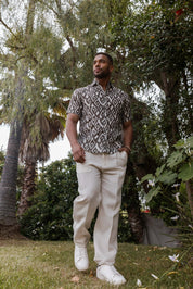 Mojito Men's Resort Style Casual Linen-Look Modern Print Shirt