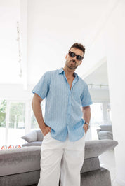 Mojito Men's Resort Style Casual Cotton Blend Pinstripe Print Shirt