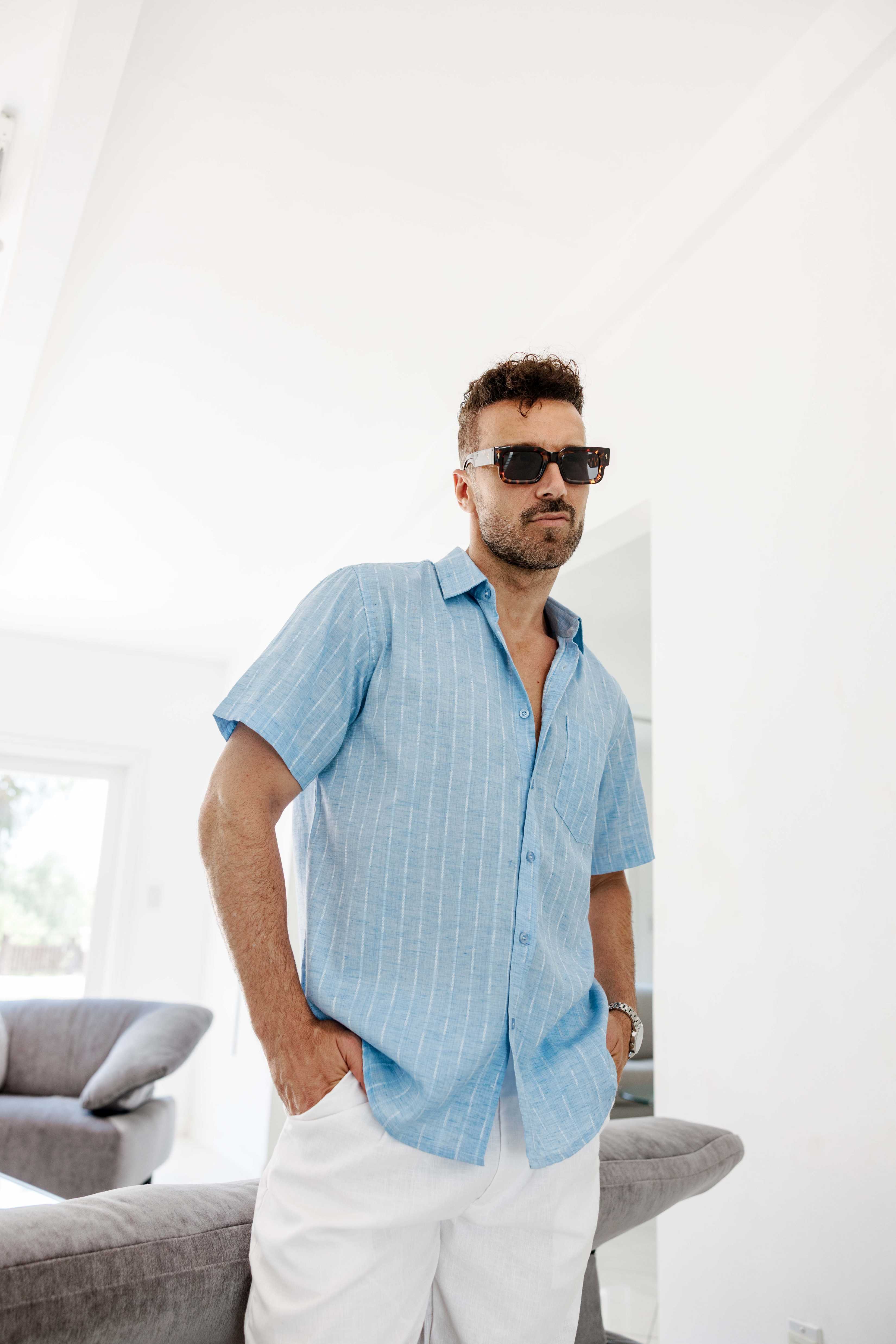 Mojito Men's Resort Style Casual Cotton Blend Pinstripe Print Shirt