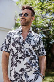 Mojito Men's Resort Style Casual Festive Print Searsucker Textured Shirt
