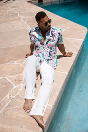 Mojito Men's Resort Style Casual Festive Print Searsucker Textured Shirt