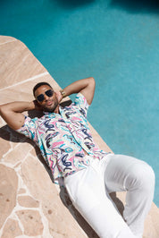 Mojito Men's Resort Style Casual Festive Print Searsucker Textured Shirt