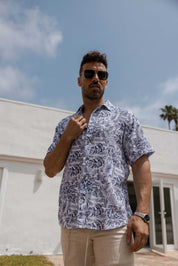 Men's Resort Style Casual Linen Blend Leafy Print Shirt