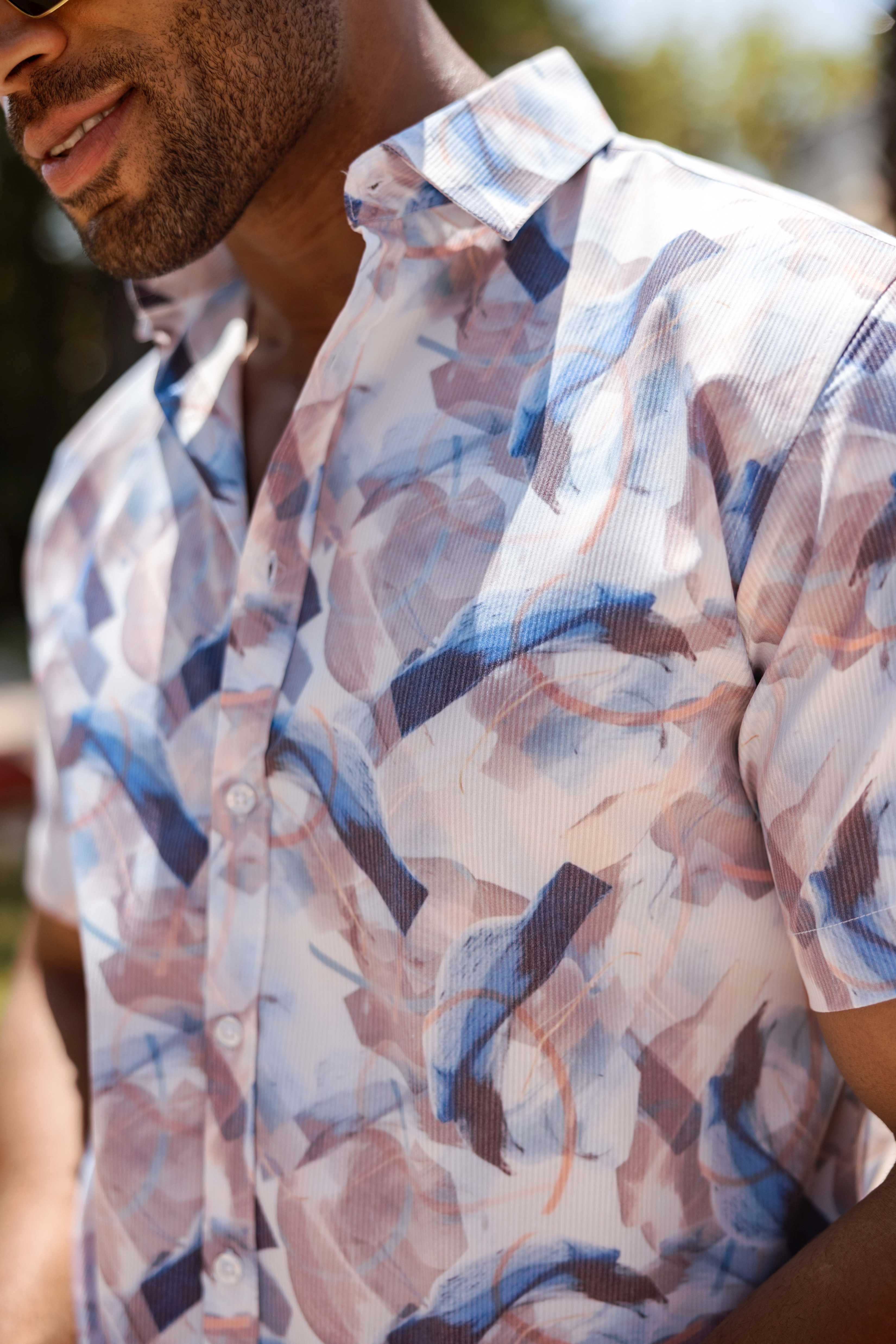 Mojito Men's Resort Style Casual Festive Textured Print Shirt