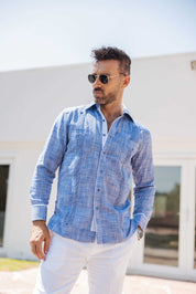 Mojito Men's Cotton Blend Guayabera Chacabana Shirt Long Sleeve with Accent Trim