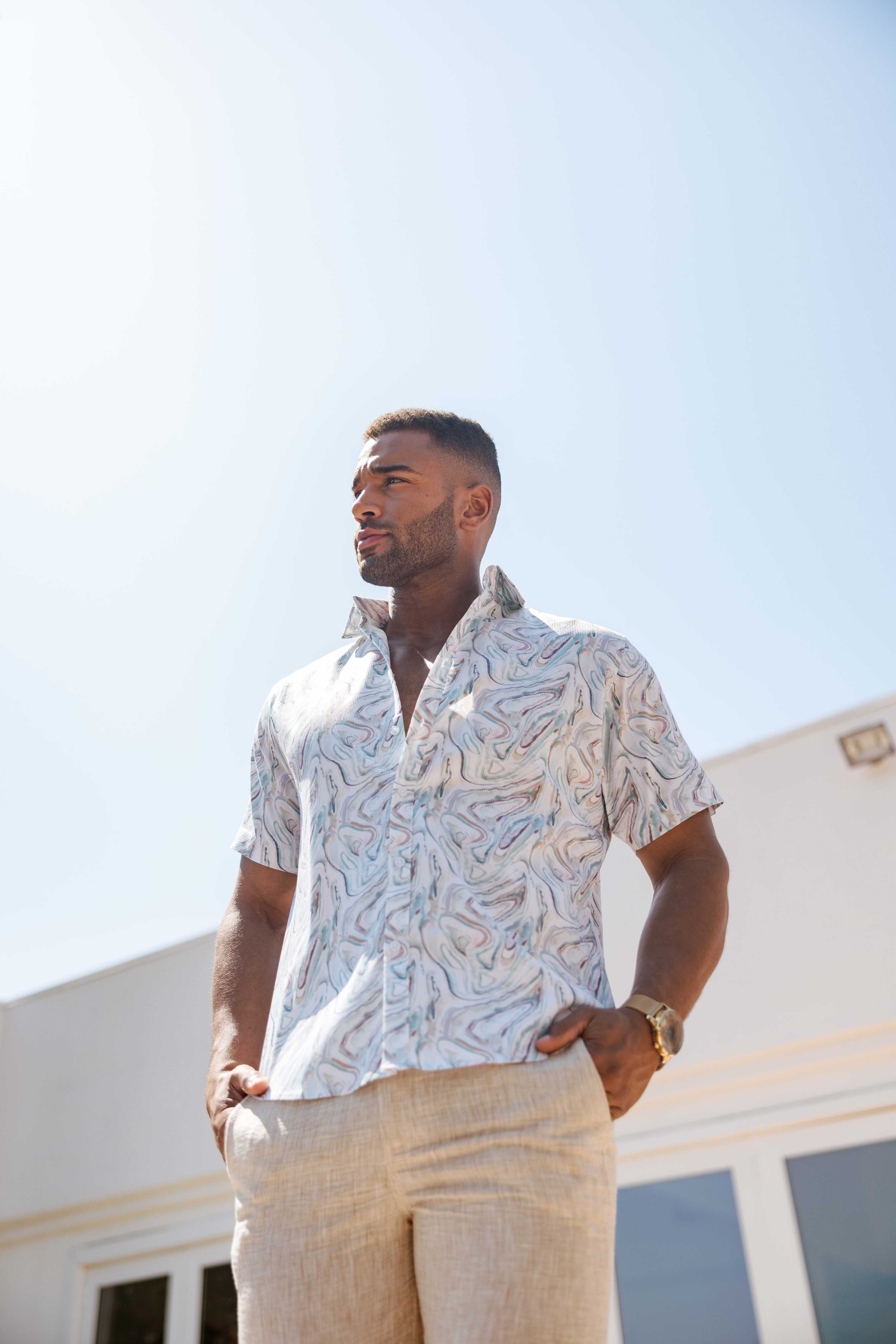 Mojito Men's Resort Style Casual Festive Textured Print Shirt