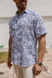 Men's Resort Style Casual Linen Blend Leafy Print Shirt
