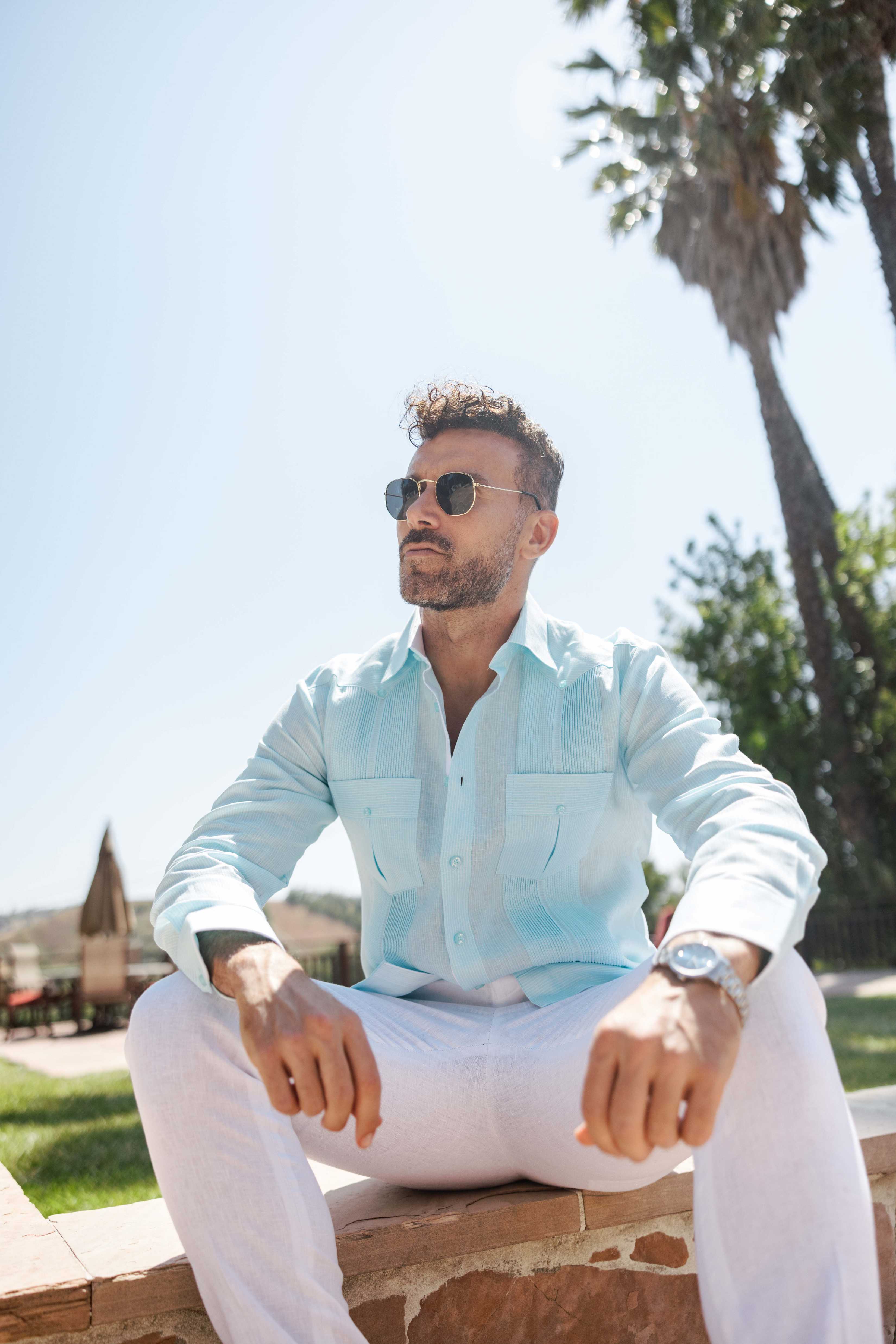 Camisa Guayabera de Rayas para Hombre de Manga Larga