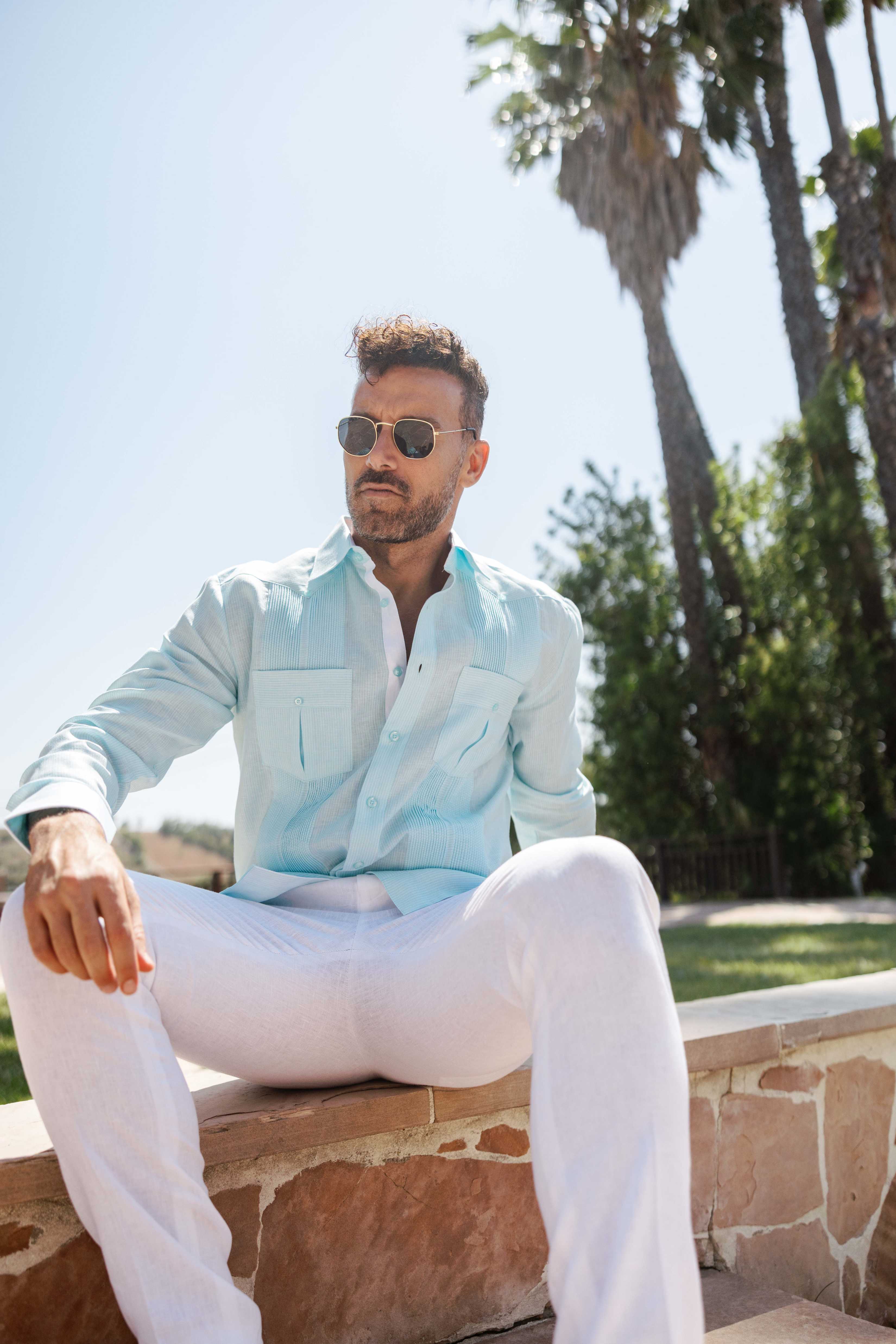Camisa Guayabera de Rayas para Hombre de Manga Larga