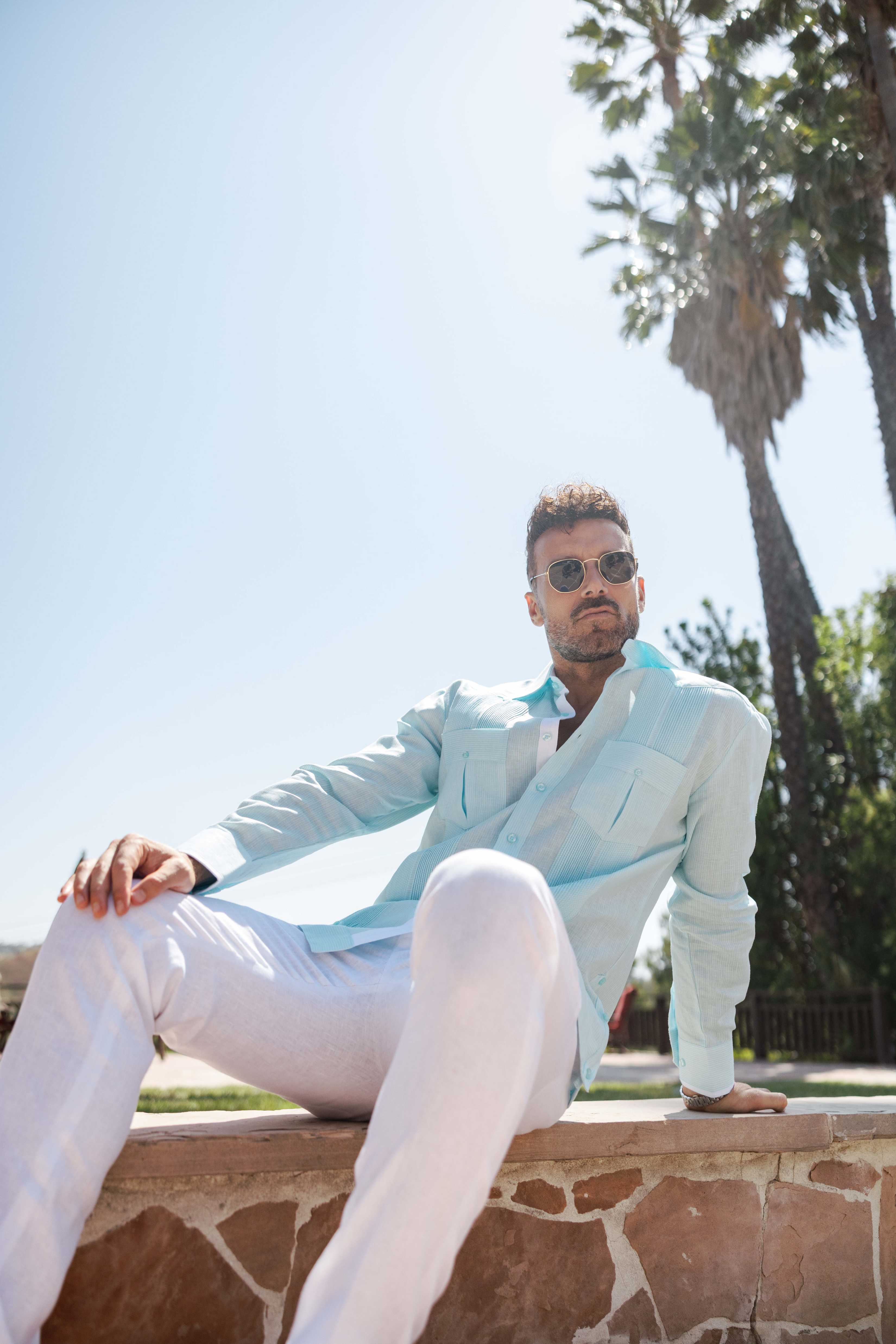 Camisa Guayabera de Rayas para Hombre de Manga Larga