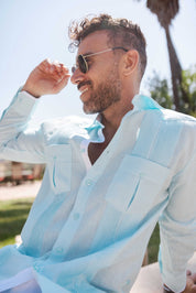 Camisa Guayabera de Rayas para Hombre de Manga Larga