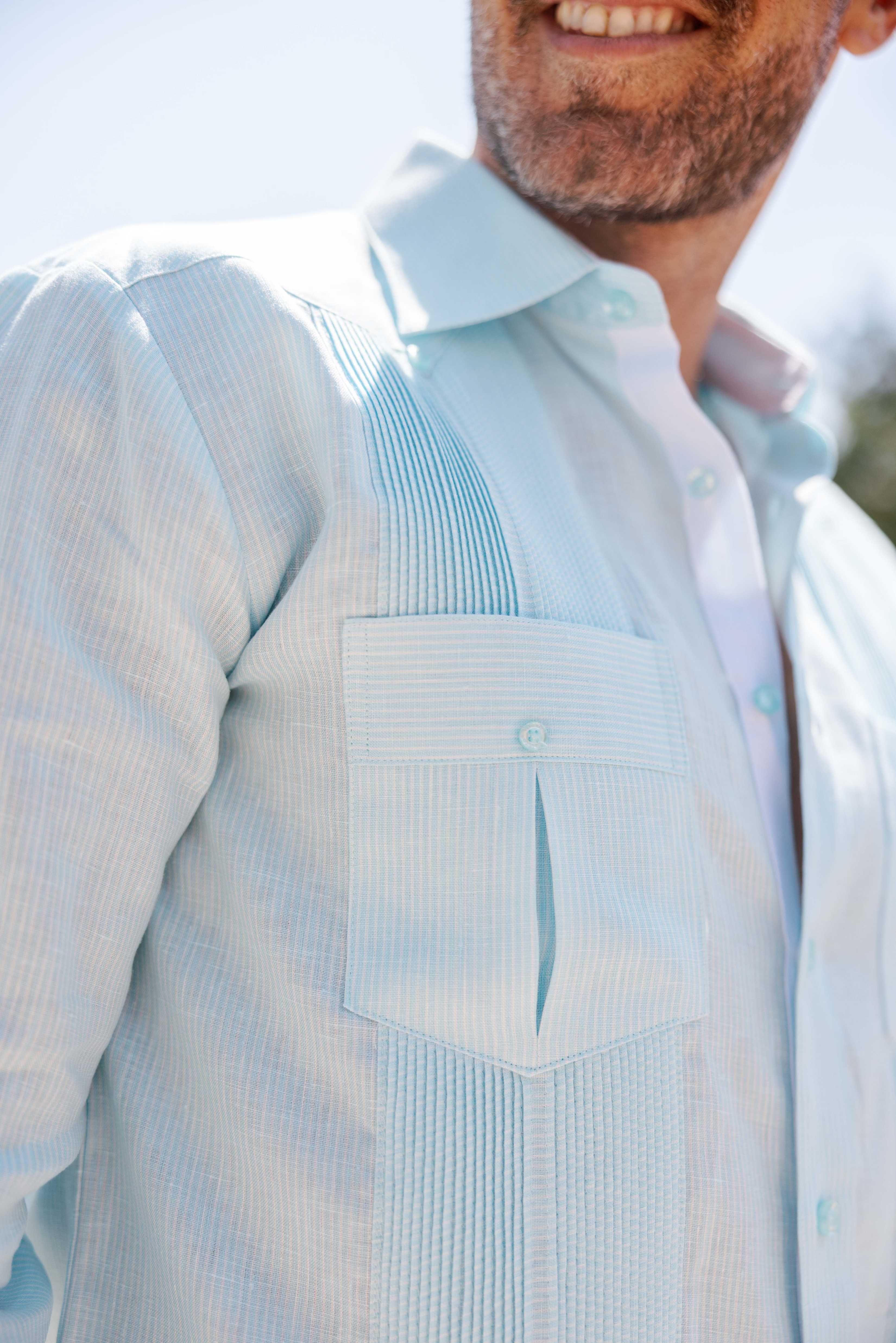 Camisa Guayabera de Rayas para Hombre de Manga Larga