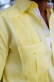 Camisa Guayabera de Rayas para Hombre de Manga Larga