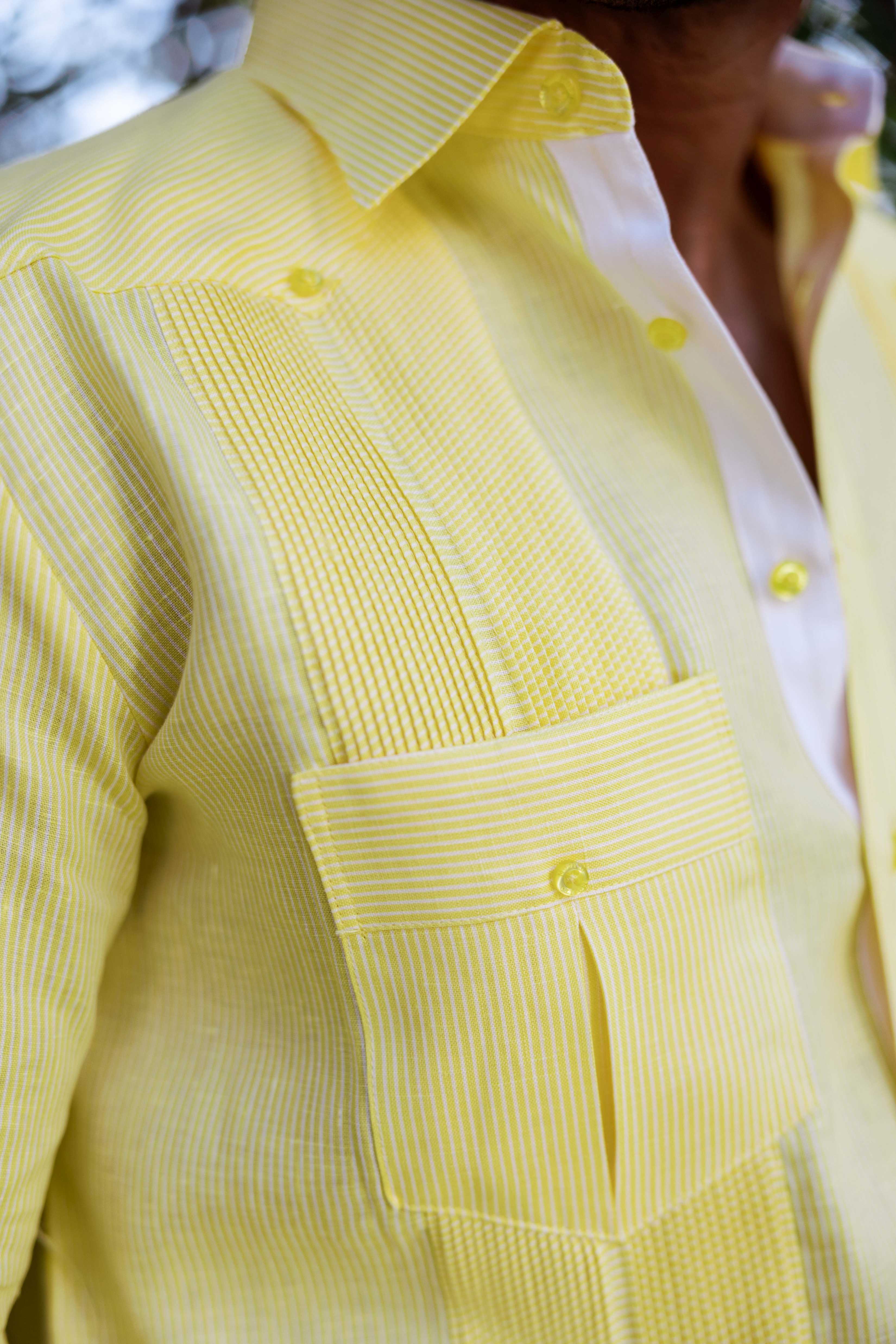 Camisa Guayabera de Rayas para Hombre de Manga Larga
