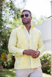 Camisa Guayabera de Rayas para Hombre de Manga Larga