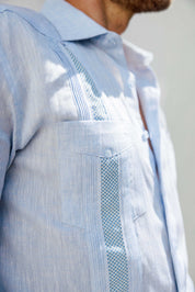 Mojito Men's 100% Linen Guayabera Chacabana Shirt Long Sleeve - Diamond Embroidery