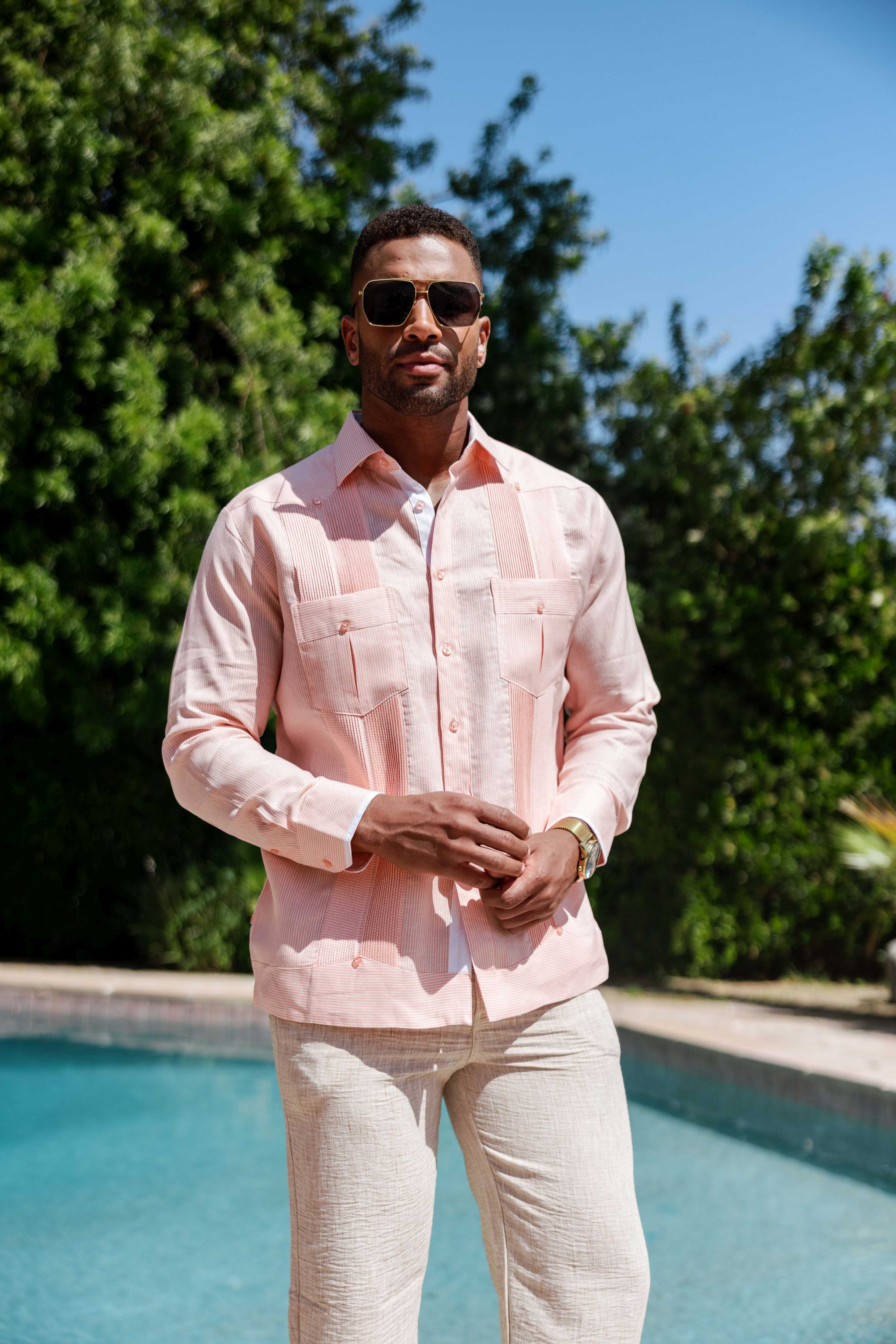 Camisa Guayabera de Rayas para Hombre de Manga Larga