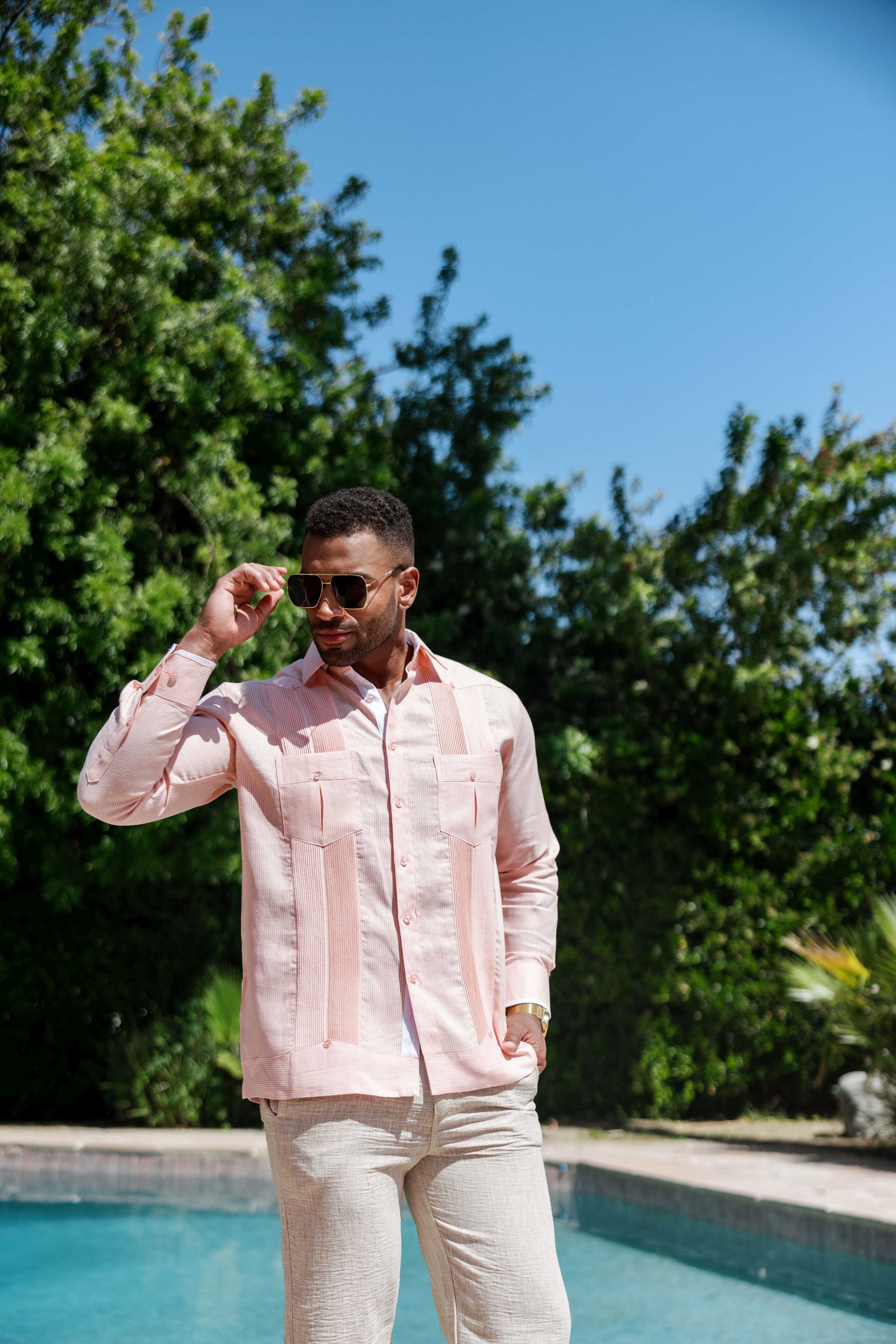 Camisa Guayabera de Rayas para Hombre de Manga Larga