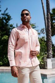 Camisa Guayabera de Rayas para Hombre de Manga Larga