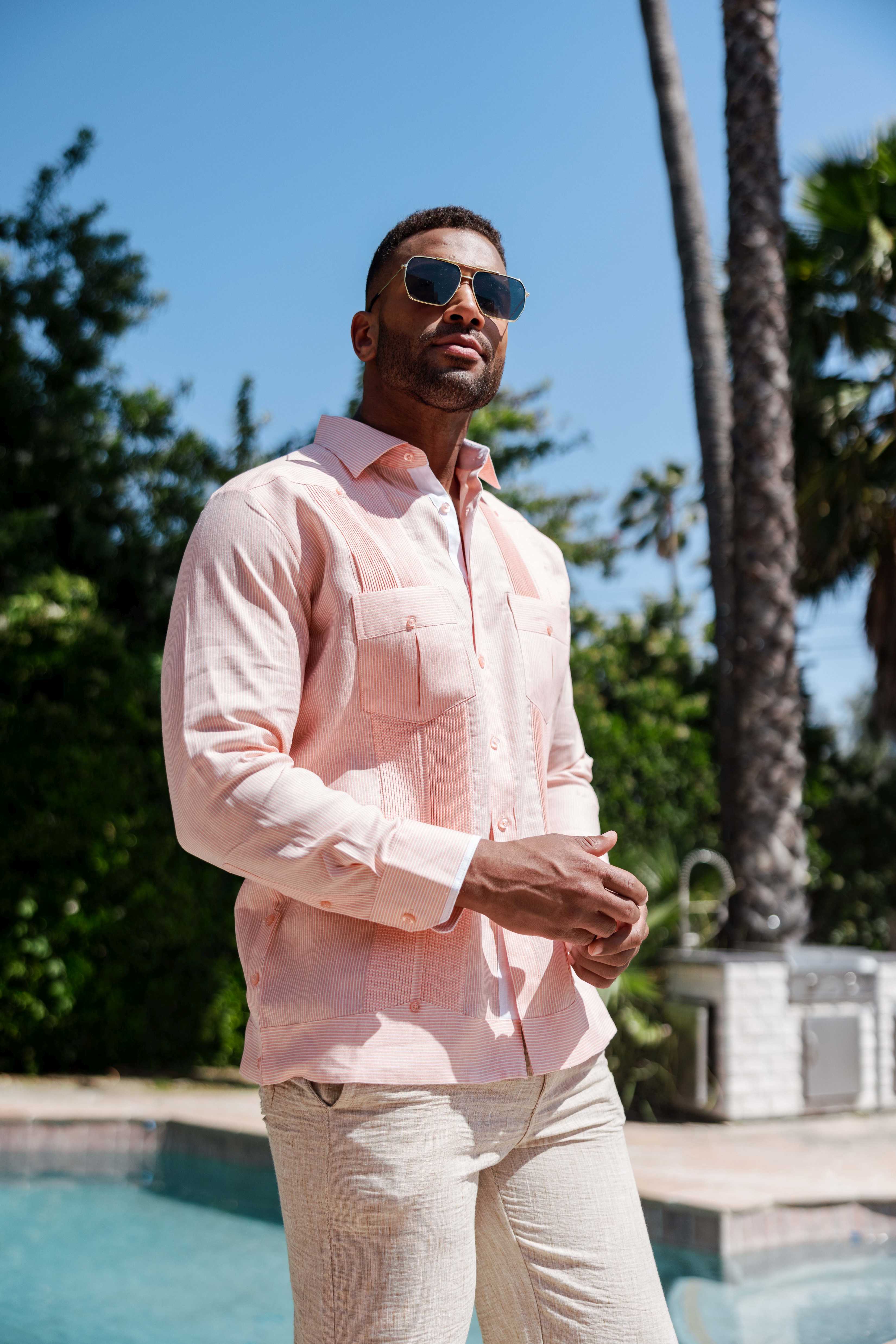 Camisa Guayabera de Rayas para Hombre de Manga Larga
