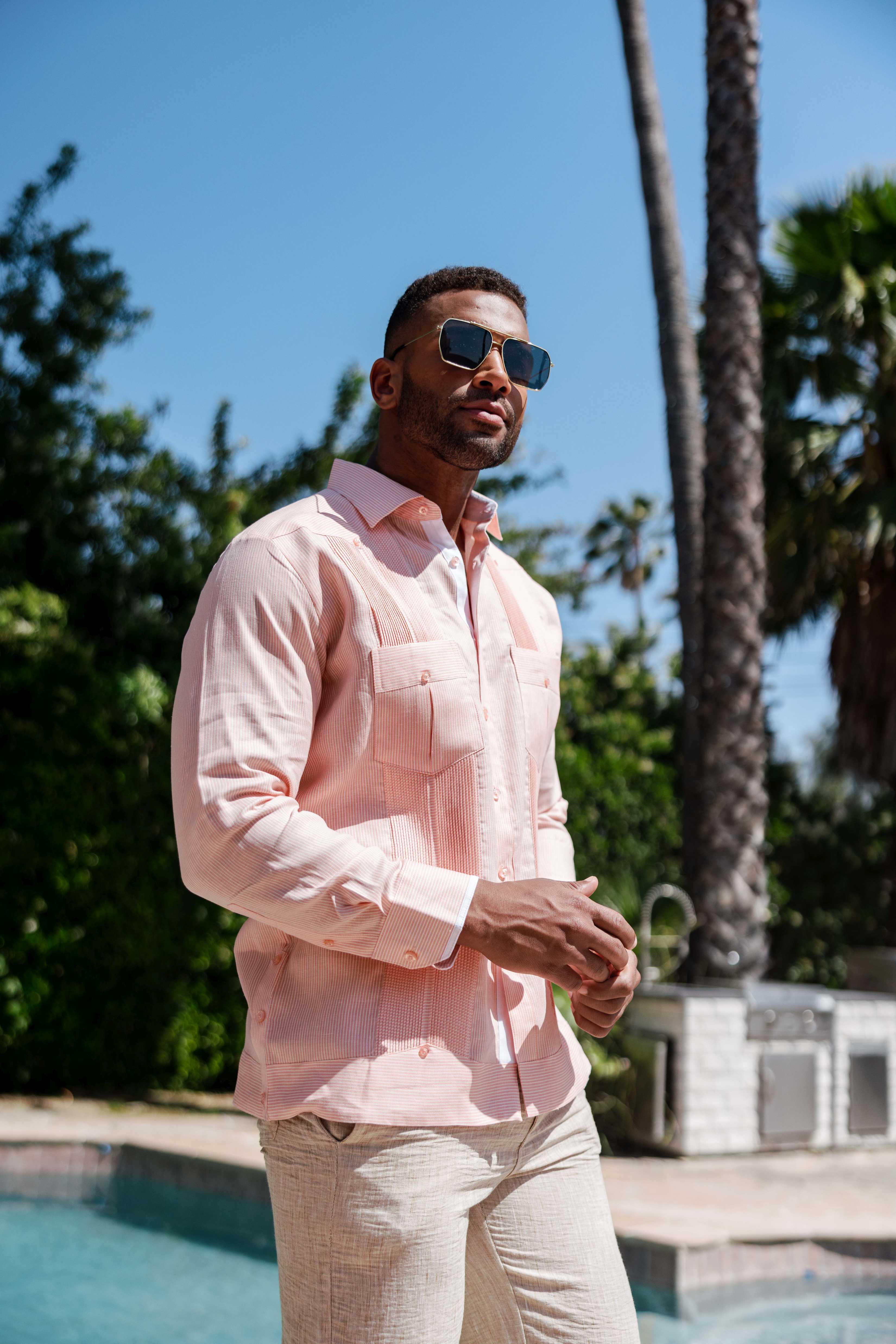 Camisa Guayabera de Rayas para Hombre de Manga Larga