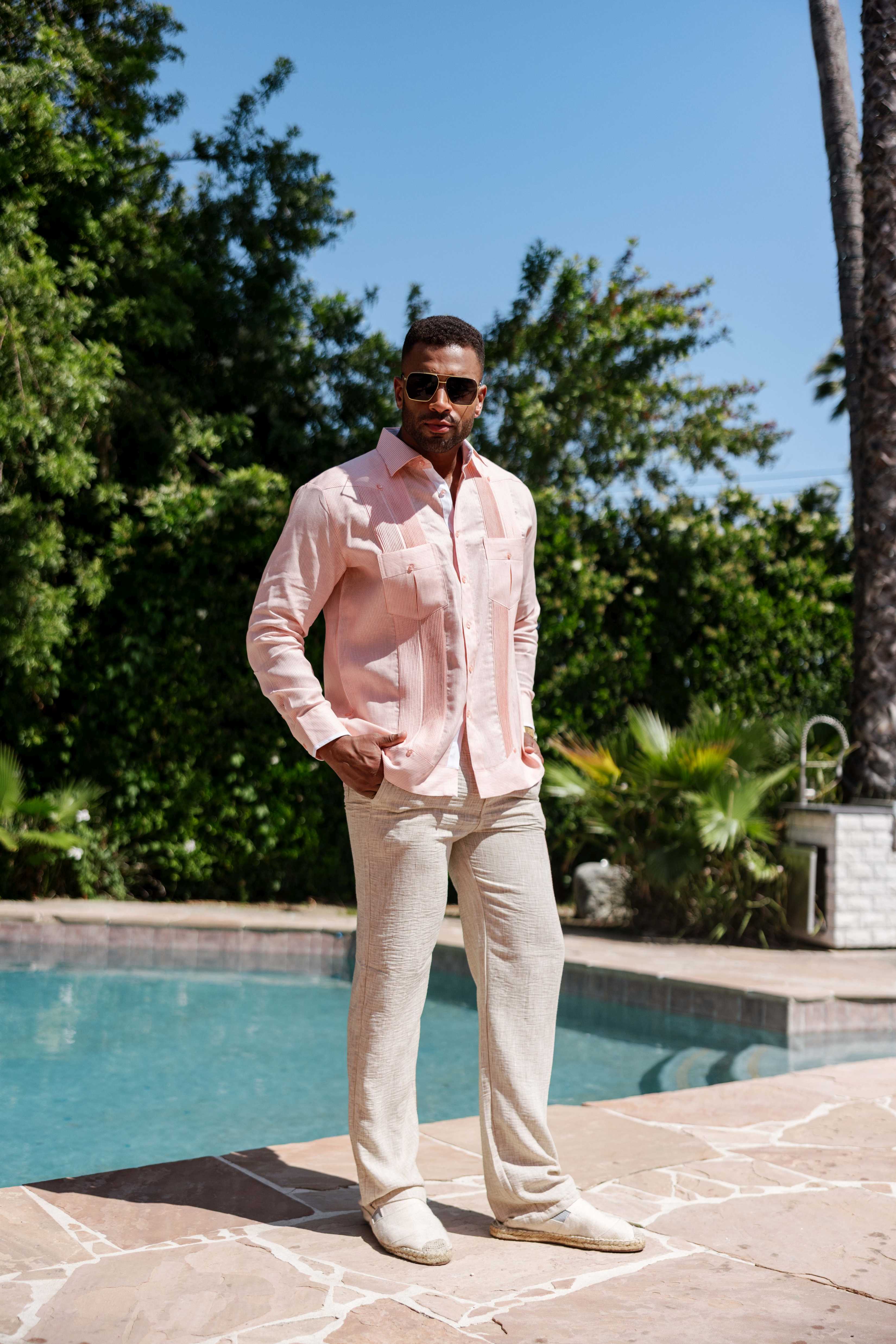 Camisa Guayabera de Rayas para Hombre de Manga Larga