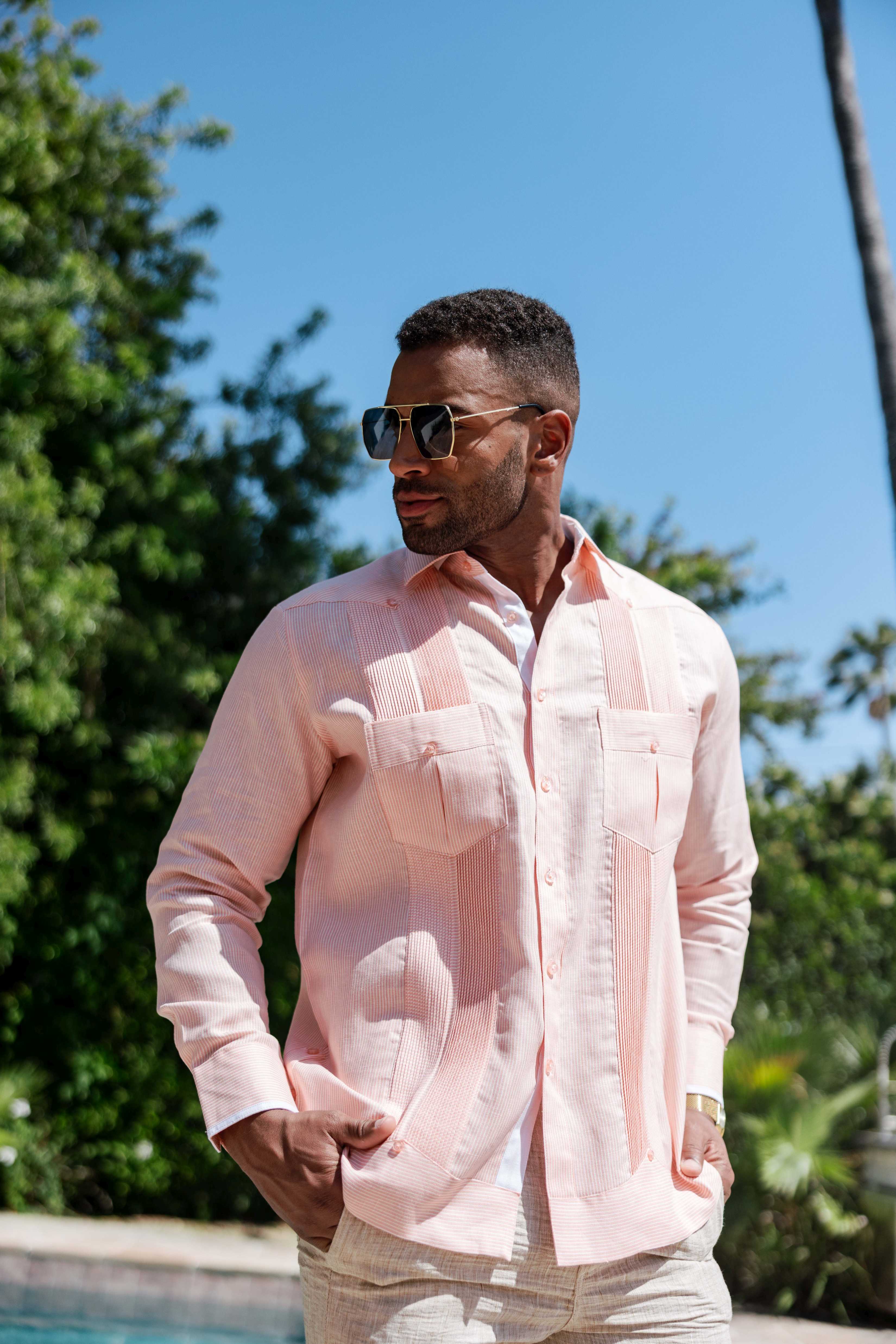 Camisa Guayabera de Rayas para Hombre de Manga Larga