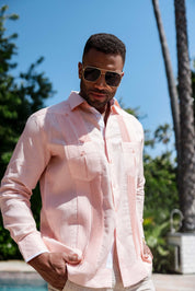Camisa Guayabera de Rayas para Hombre de Manga Larga