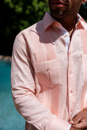 Camisa Guayabera de Rayas para Hombre de Manga Larga