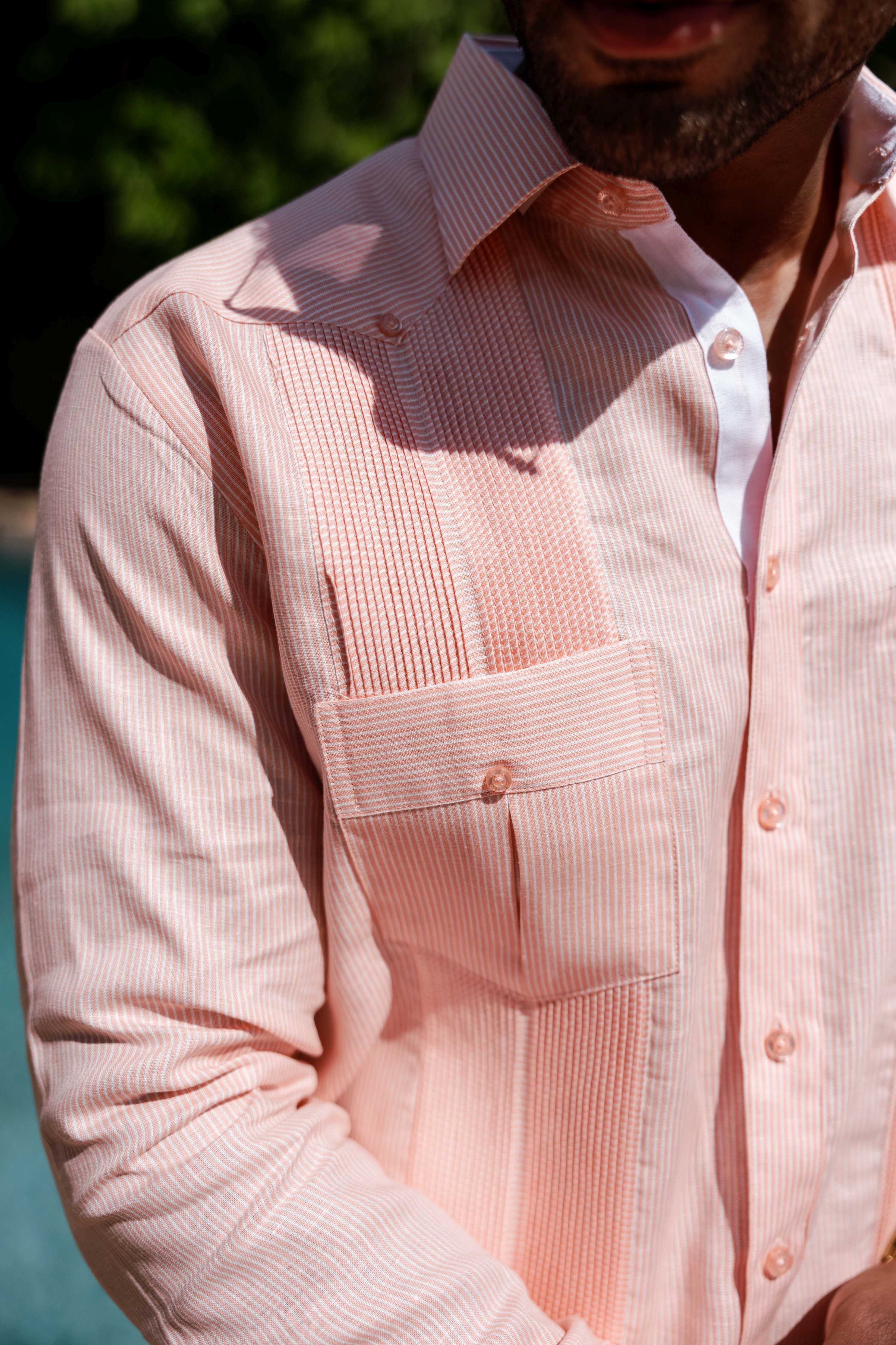 Camisa Guayabera de Rayas para Hombre de Manga Larga