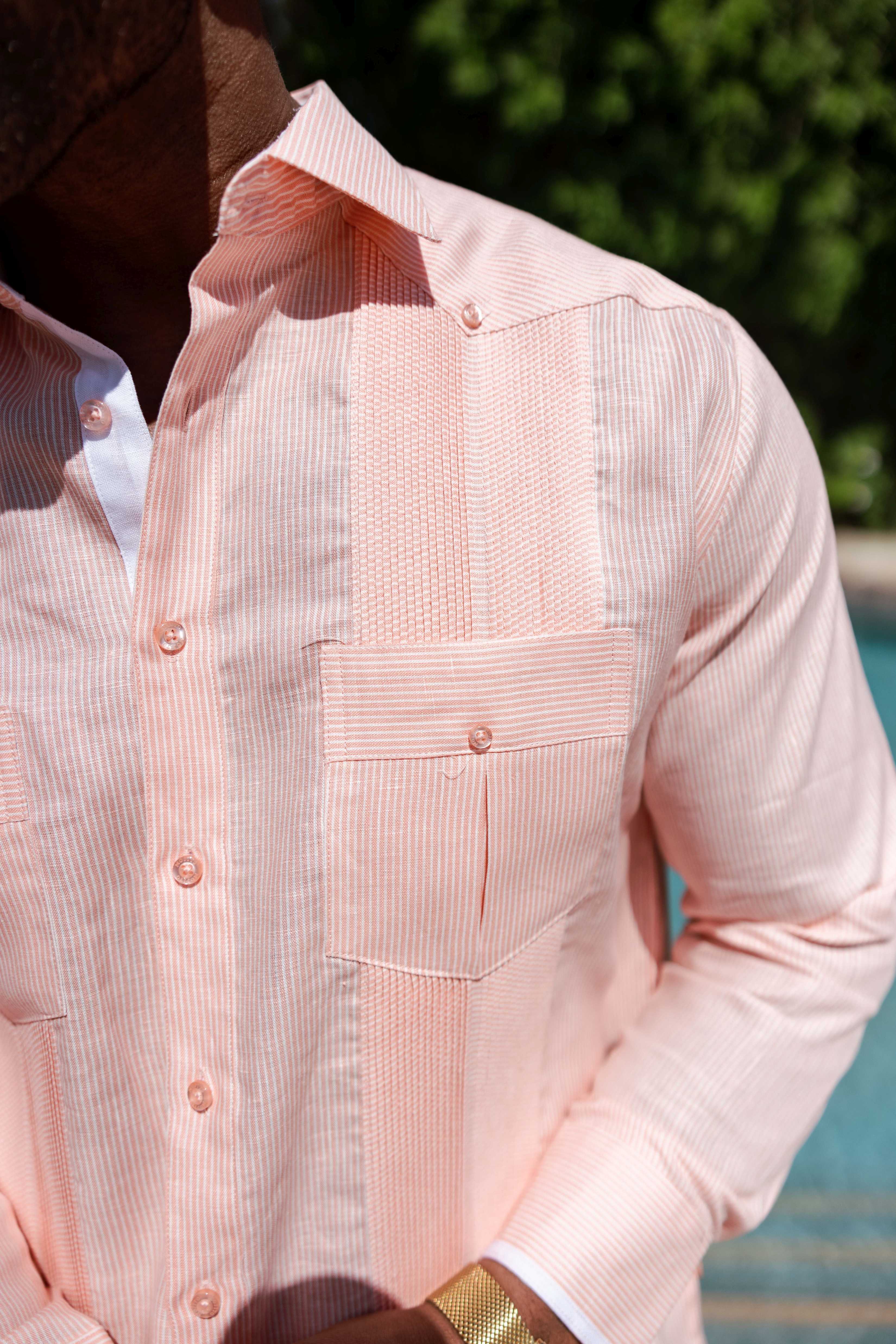 Camisa Guayabera de Rayas para Hombre de Manga Larga