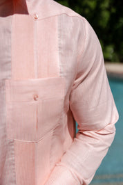 Camisa Guayabera de Rayas para Hombre de Manga Larga