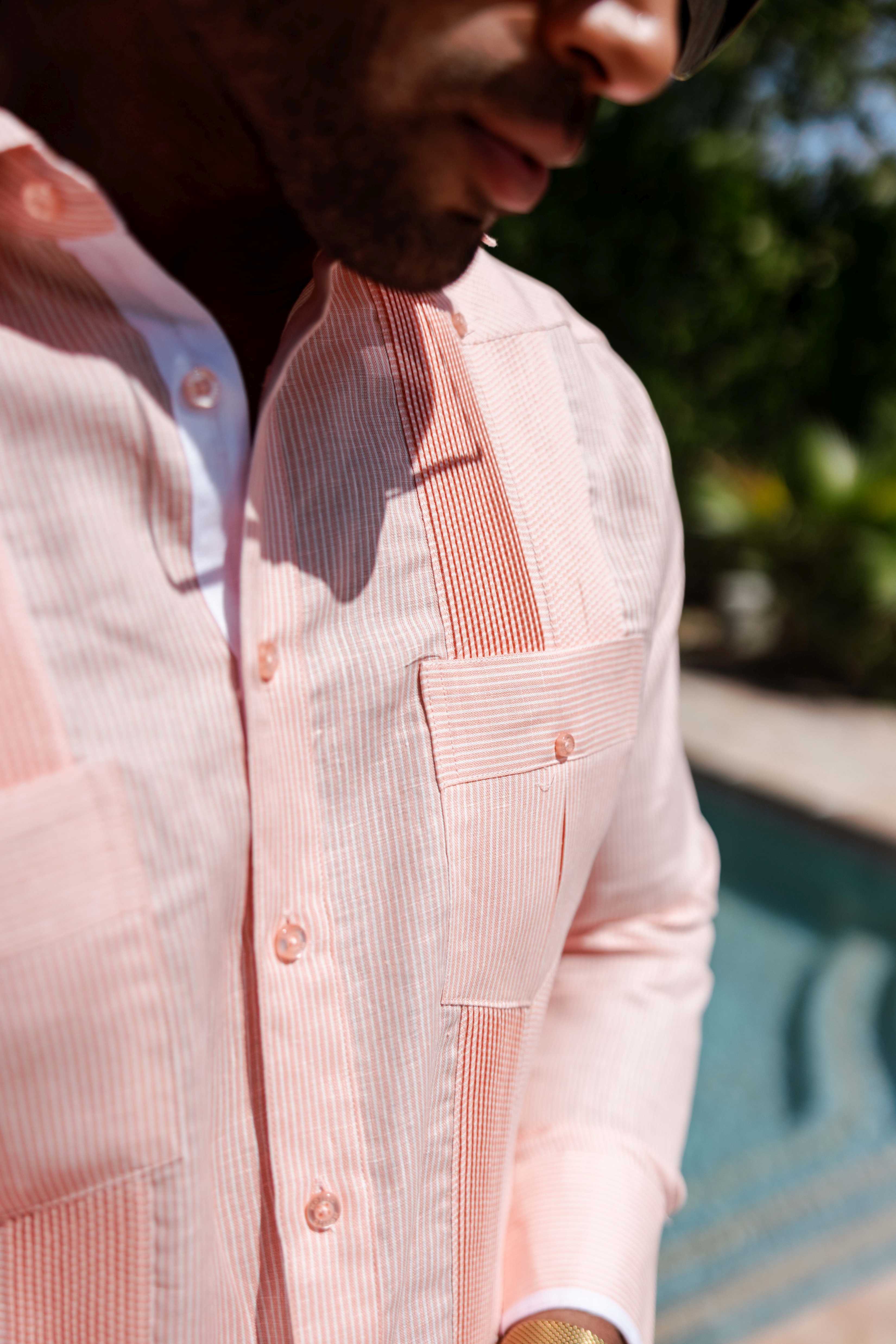 Camisa Guayabera de Rayas para Hombre de Manga Larga