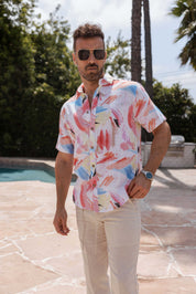 Camisa informal de lino con estampado estilo resort para hombre