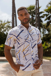 Camisa informal de lino con estampado estilo resort para hombre