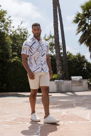 Camisa informal de lino con estampado estilo resort para hombre
