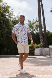 Camisa informal de lino con estampado estilo resort para hombre
