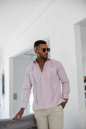 Mojito Men's Cotton Blend Guayabera Chacabana Pinstripe Shirt Long Sleeve